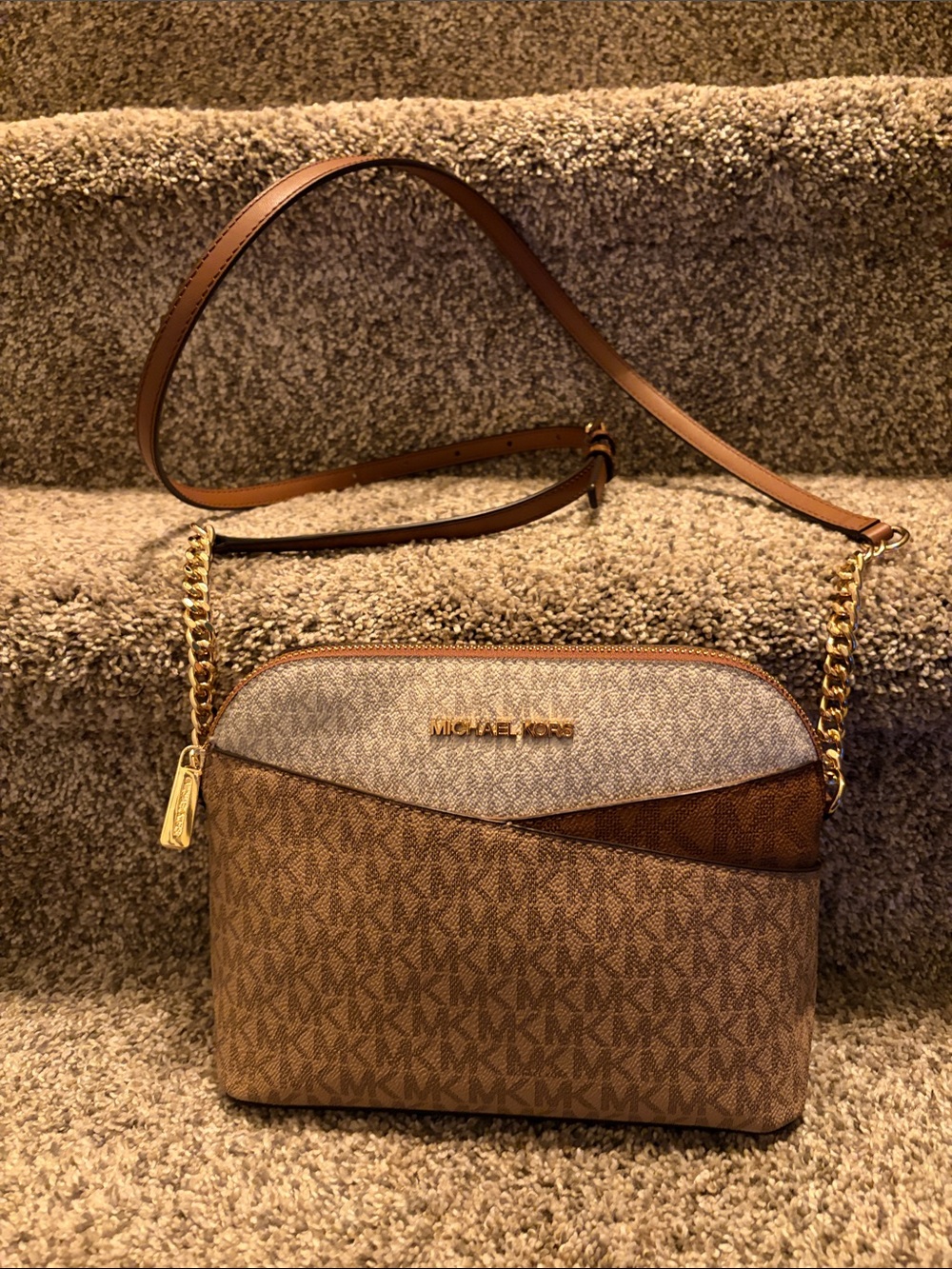 Michael Kors Brown and Tan Signature Crossbody Bag
